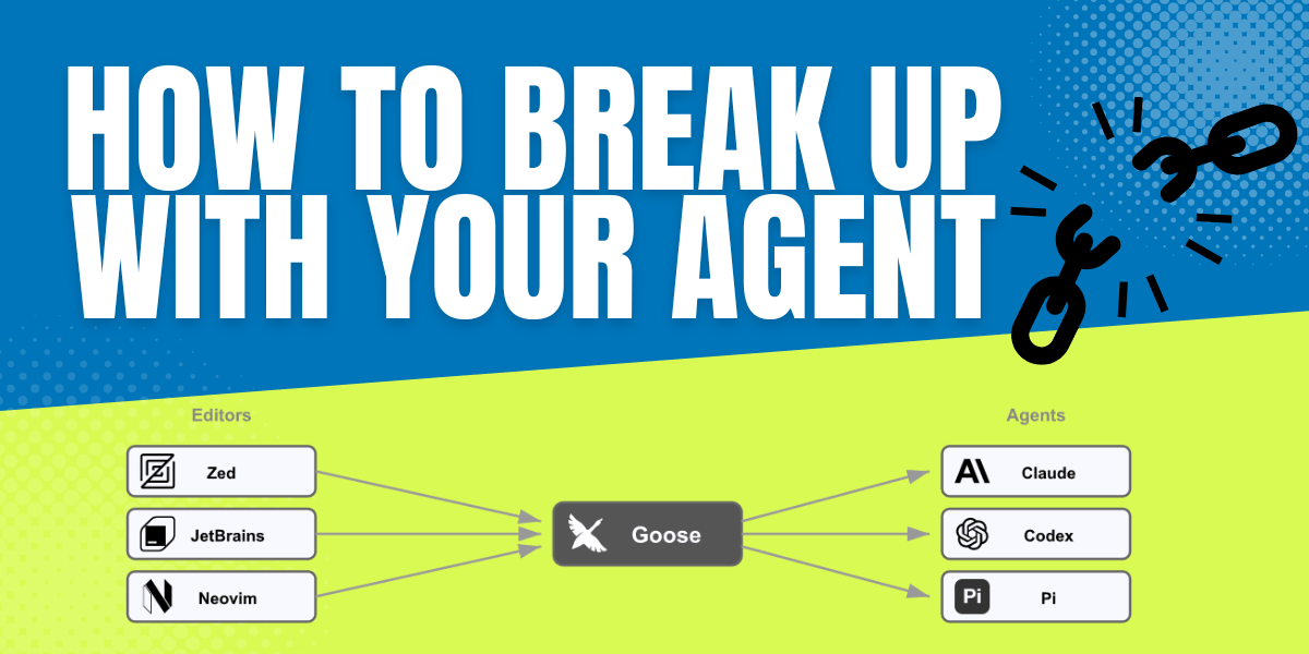 Editors connect to Goose via ACP, and Goose connects to multiple agents